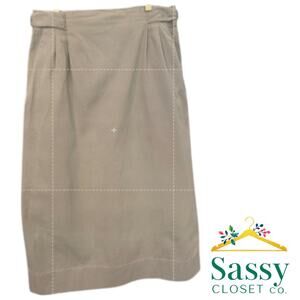 Talbots Khaki Midi Skirt Cotton Pleated Front Pockets Size 12 EUC